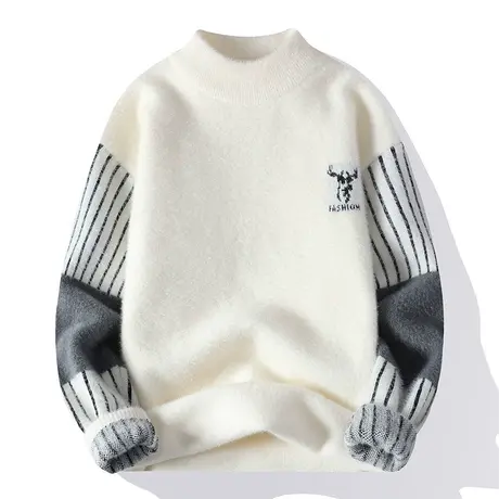 水貂绒毛衣男士半高领秋冬季宽松加厚慵懒高级感青少年保暖衣服商品大图