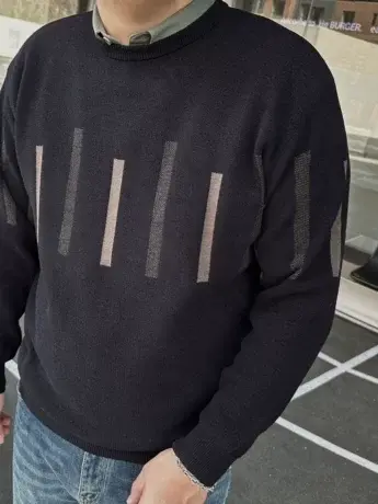 DAEVU冬季新款韩系假两件潮胖加肥加大码男士长袖衬衫领针织毛衣商品大图