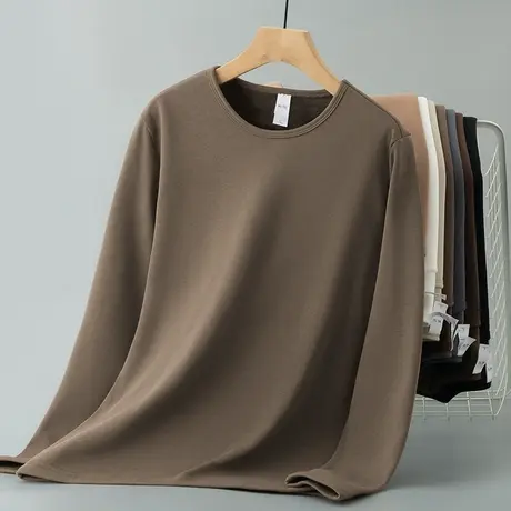 圆领长袖t恤男装2024新款秋冬季加绒加厚打底衫内搭秋衣保暖小衫商品大图