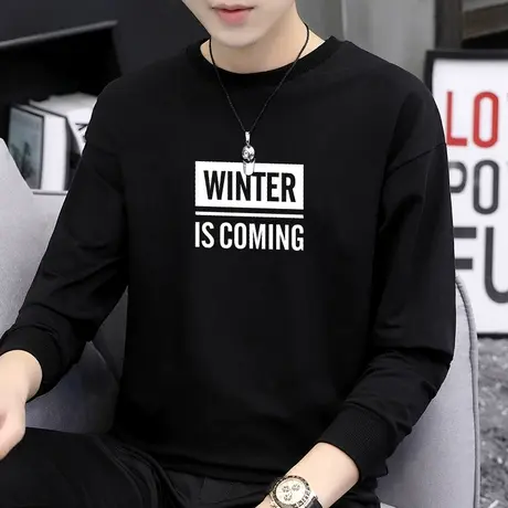 男士卫衣秋冬款韩版潮流宽松套头无帽衫加绒加厚黑色圆领长袖男生商品大图