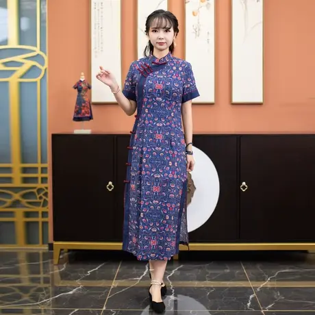 筠雅改良旗袍女夏季2023年新款气质妈妈装中式盘扣民国风复古女装商品大图