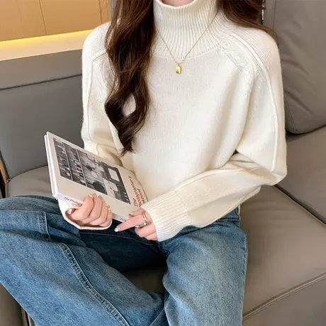半高领套头毛衣女2023年秋冬季新款宽松洋气长袖内搭针织衫上衣女图片