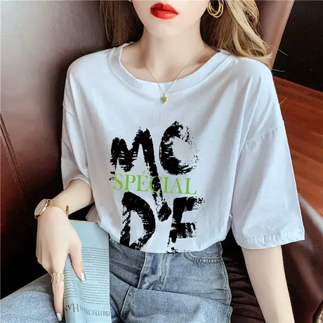 纯棉短袖t恤女2023夏季新款韩版宽松大码中长款时尚百搭上衣ins潮商品大图