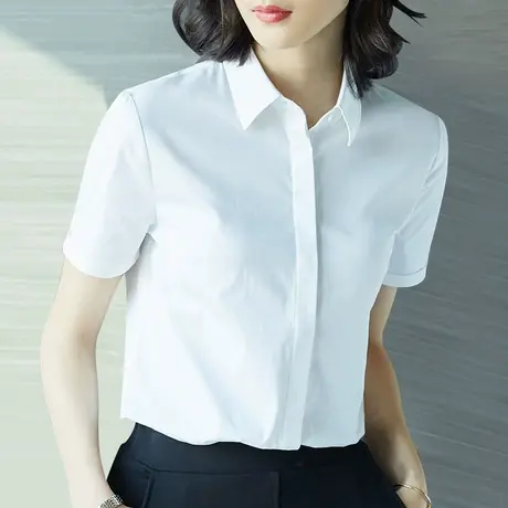 衬衣女2023新款夏装短袖职业白色衬衫女士上衣气质显瘦OL装工作服商品大图
