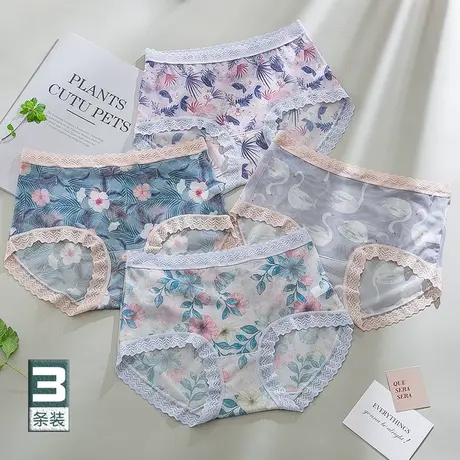 日系网纱内裤女士半透明性感复古蕾丝花边少女三角仙仙裤夏秋薄款商品大图