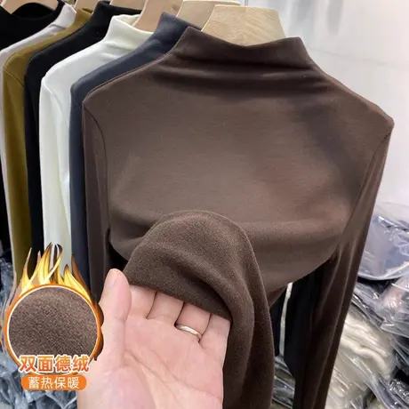 秋冬半高领打底衫女修身韩系chic纯色大码上衣ins潮加厚保暖内搭图片