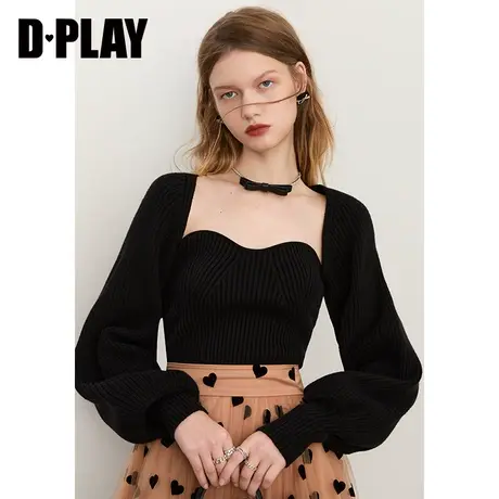 DPLAY德帕拉秋装新法式外穿连袖针织披肩超短款经典黑针织外套图片