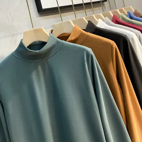 秋冬男士中领打底衫内搭 韩版潮流半高领长袖T恤加厚德绒上衣保暖商品大图