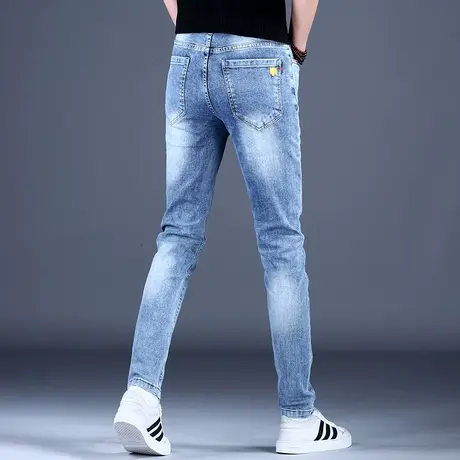 2023新款紧身浅色牛仔裤男款修身小脚裤子男秋冬潮流高端潮牌弹力商品大图