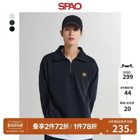 SPAO韩国同款春季新款男士翻领套头半拉链卫衣外套SPMWD49C11商品大图
