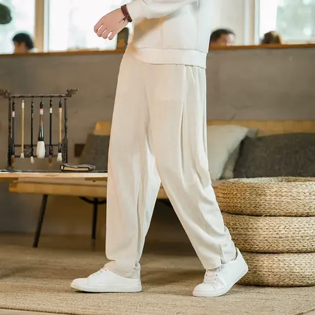 夏季亚麻裤男休闲裤垂感好有弹性直筒裤子中国风潮流长裤男装裤子商品大图