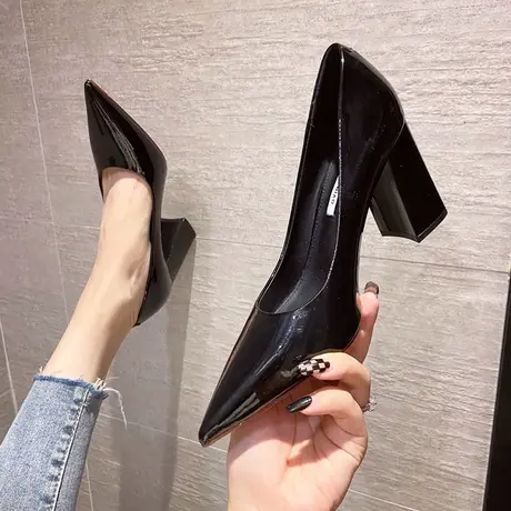 单鞋女2024年春季新款时尚性感尖头浅口女士高跟鞋粗跟百搭女鞋子商品大图