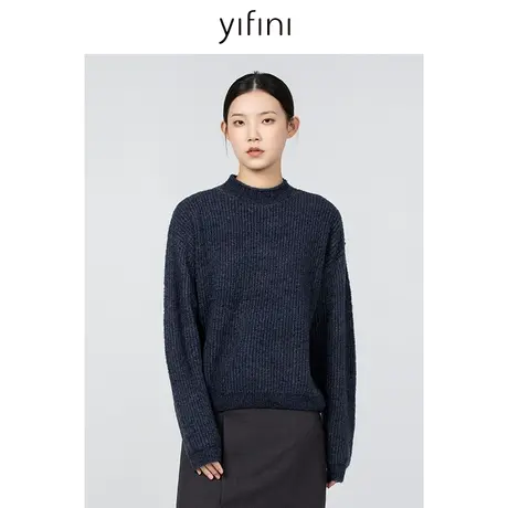 Yifini/易菲羊毛混纺保暖绒感针织衫女冬季新款打底毛衣毛衫商品大图