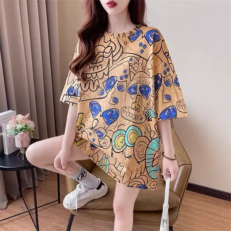 T恤女短袖2024新款夏装中长款韩版宽松大码欧货潮上衣服半袖体恤商品大图