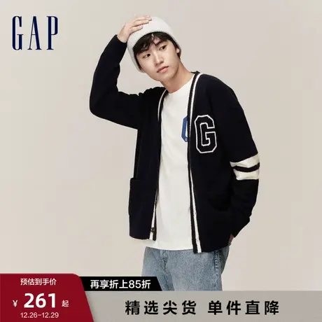 Gap男女装春秋款LOGO宽松舒适V领针织开衫时尚情侣装毛衣718694图片