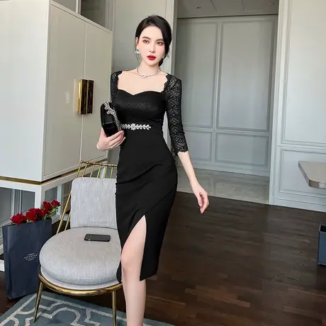 法式赫本风生日小礼服平时可穿蕾丝美背黑色轻熟风高级感连衣裙女商品大图