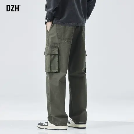 男士军绿色工装裤男款春秋宽松直筒男裤2024年春季潮牌休闲裤子男商品大图