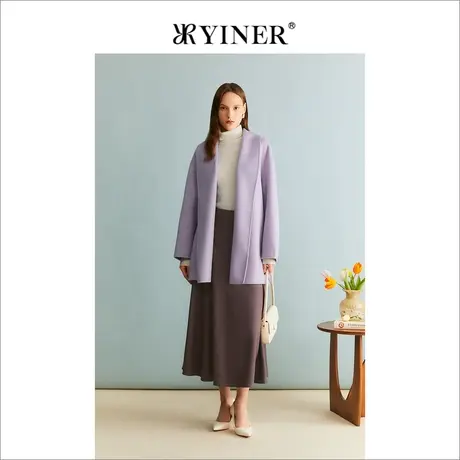 【裸感羊绒】YINER音儿冬季女装绵羊毛双面毛呢外套商品大图