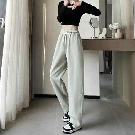 黄色运动裤女春秋季2024新款宽松显瘦美式休闲卫裤百搭直筒阔腿裤图片