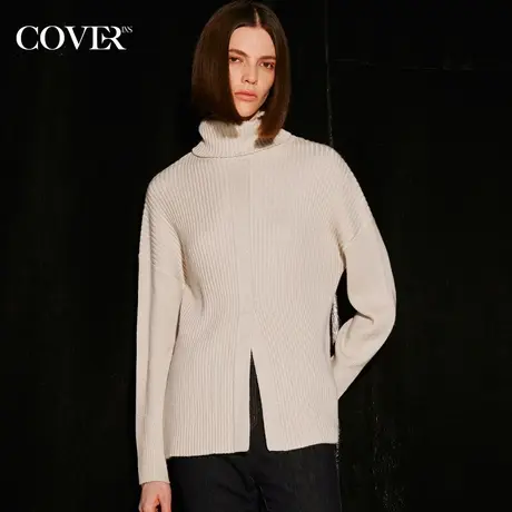 COVER2023冬季慵懒风高领开叉亮丝毛针织衫商品大图