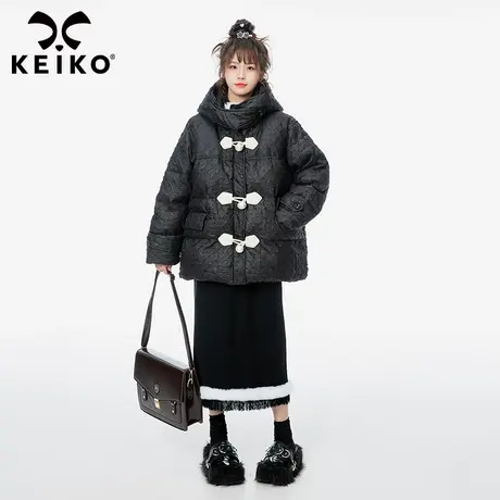 【200克白鸭绒】高级感压花黑色羽绒服女加厚2022冬季珍珠扣外套图片