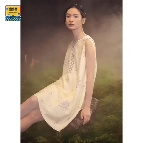 爱慕皇锦真丝印花斜纹缎女士睡衣无袖背心睡裙家居服-竹韵HJ21456图片