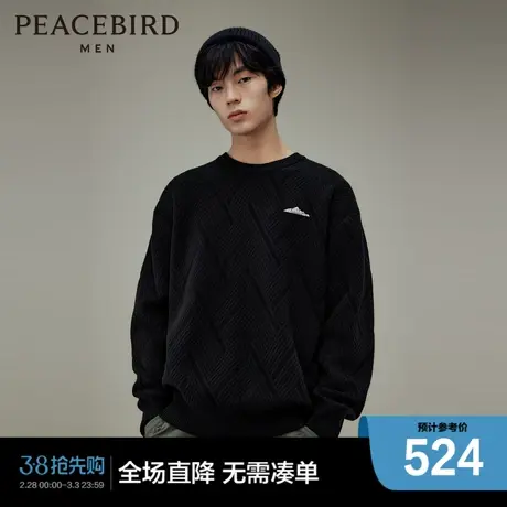 【商场同款】太平鸟男装休闲毛衣宽松刺绣时尚毛套衫 B2EBD4413图片