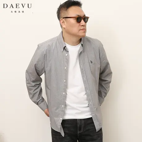 DAEVU春秋款小格子大号潮胖子加肥加大码男士长袖休闲衬衫衬衣商品大图