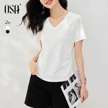 OSA欧莎收腰V领短袖正肩t恤上衣图片