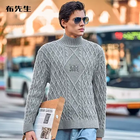 MrBu布先生微廓形高领羊毛衫秋冬男士潮搭绣花毛衣 BT11932断码商品大图