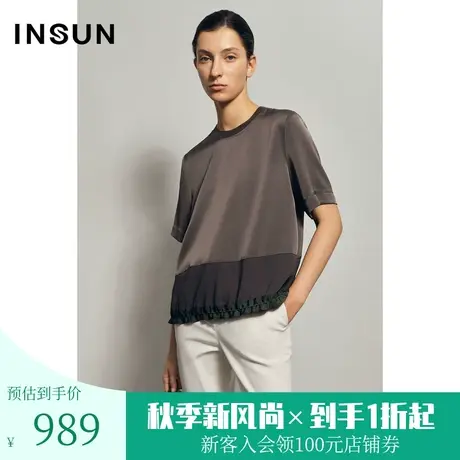 恩裳商场同款夏季通勤时尚宽松显瘦百搭雪纺衫女短袖图片