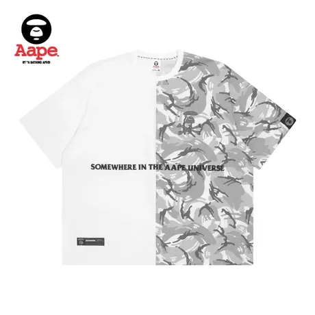 Aape男装春夏闪粉字母猿颜X-BONE印花迷彩拼接短袖T恤0685XXG商品大图