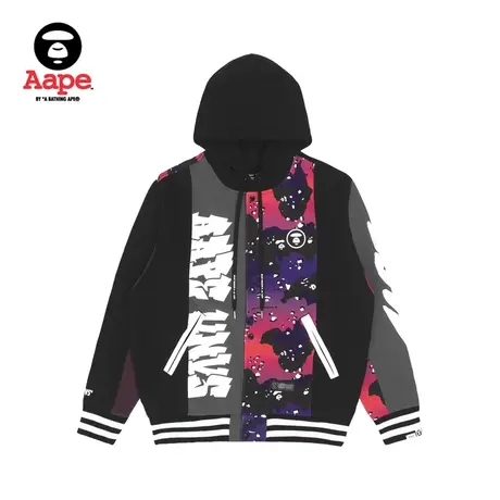 Aape旗舰店男装秋冬经典迷彩拼接字母军风抽绳连帽卫衣3951XXJ商品大图