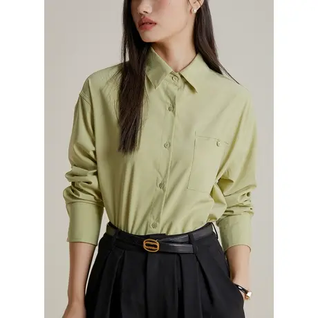 弥古绿色衬衫女高级感内搭2023新款女长袖秋季气质衬衣上衣打底衫图片