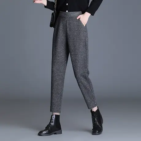 羊毛呢哈伦裤时尚百搭显瘦休闲裤韩版高腰九分裤女秋冬季2023新款商品大图