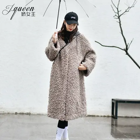 连帽毛呢外套女秋冬季新款休闲百搭中长款加厚保暖仿羊羔毛绒大衣商品大图
