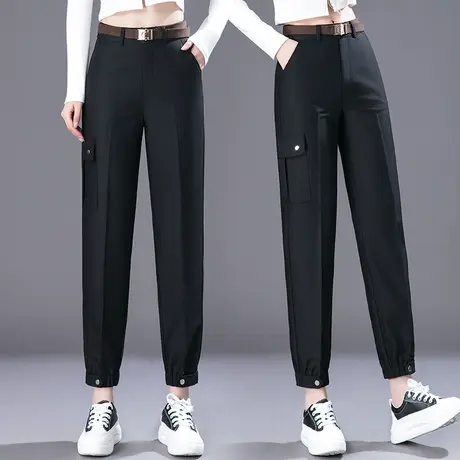 时尚工装裤女春秋2023新款高腰休闲九分哈伦裤韩版小个子束脚靴裤图片