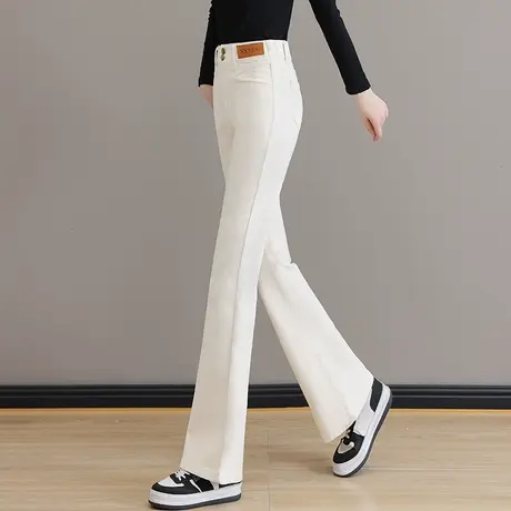 米白色微喇牛仔裤女秋季2023年新款纯棉高腰显瘦喇叭裤小个子裤子商品大图