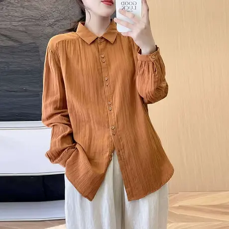 设计感小众百搭衬衣女春秋打底衫2023春装新款上衣纯色翻领衬衫女商品大图