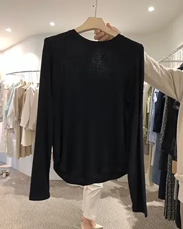 打底衫 基础款 女士T恤 简约宽松纯色圆领长袖秋季新款 初秋商品大图