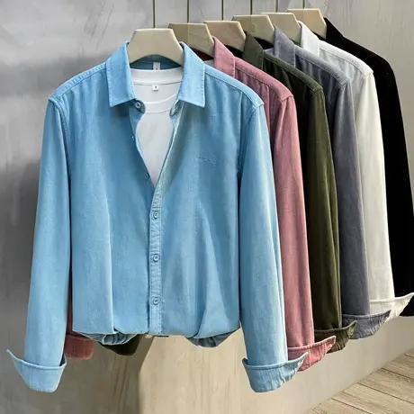 高级感灯芯绒衬衫男长袖2023春秋季新款复古学院风潮流男衬衣外套图片