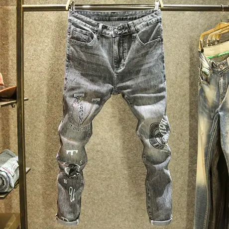 欧洲站高端烫钻牛仔裤男款大牌印花修身小脚裤2023高品质休闲裤子商品大图
