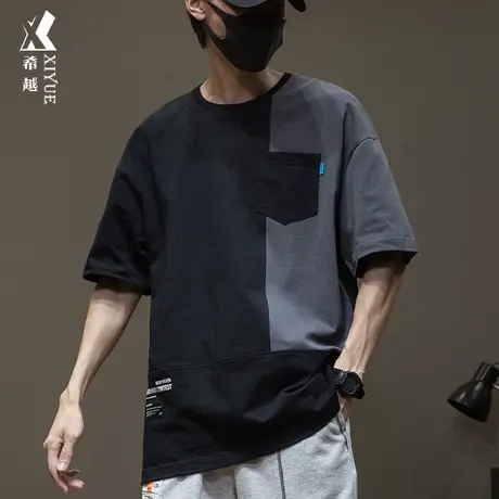 胖子加肥加大短袖T恤男口袋夏季运动上衣男士大码男生内搭打底衫商品大图