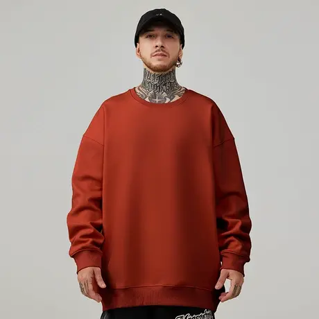 重磅卫衣大码秋冬款圆领加绒加厚胖子纯色情侣无帽男秋冬宽松男生图片