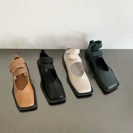 设计感小众低跟鞋法式复古玛丽珍鞋2023春季方头浅口鞋豆豆鞋女鞋商品大图