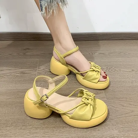 时装粗跟凉鞋女款2023年夏季新款小个子绝美厚底百搭不累脚高跟鞋商品大图