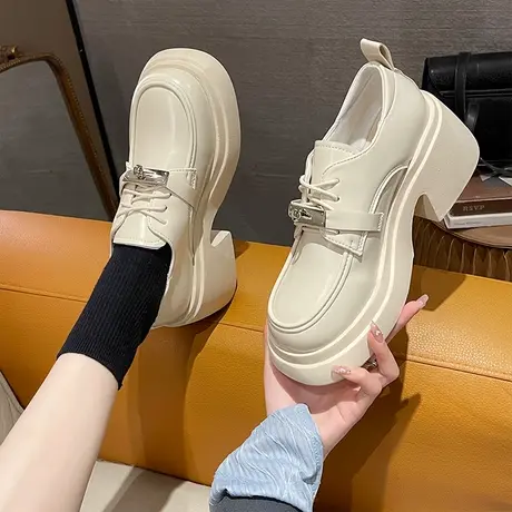 小皮鞋女英伦风2023春秋新款日系jk大头厚底粗跟高跟系带乐福单鞋商品大图