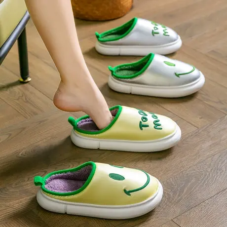 可爱棉拖鞋女冬季家居室内外穿保暖防水PU皮家用防滑月子鞋棉鞋男商品大图