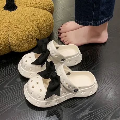 洞洞鞋女外穿夏季2023年新款ins可爱透气踩屎感蝴蝶结包头半拖鞋商品大图