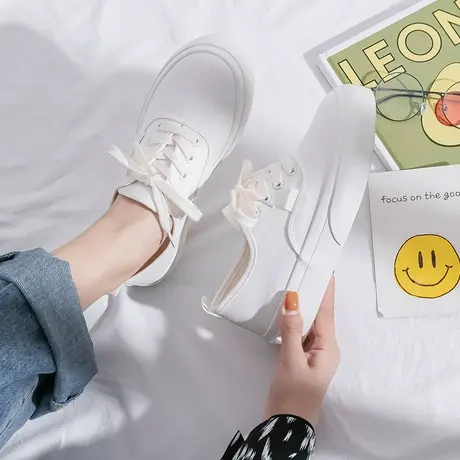 白色低帮厚底帆布鞋女ulzzang百搭鞋子女2021新款小白鞋女ins潮鞋商品大图